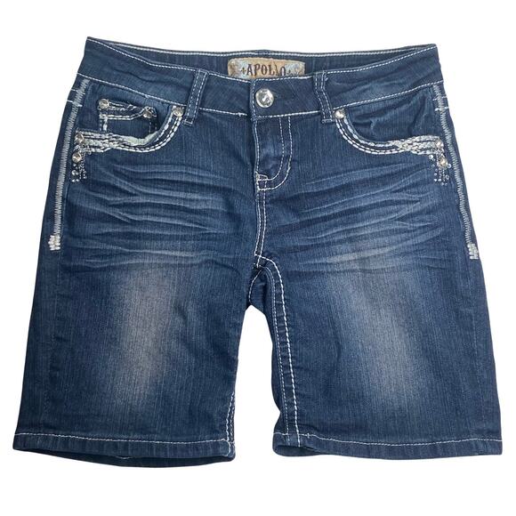 Apollo Jean Shorts Womens 5/6 Rhinestone Embellished Pockets Denim Bermuda - Picture 2 of 7